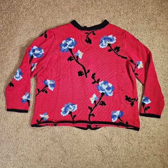 Coldwater Creek Cardigan Sweater Womens 3X Red Floral Frog Closures 90s Y2K - Picture 2 of 11